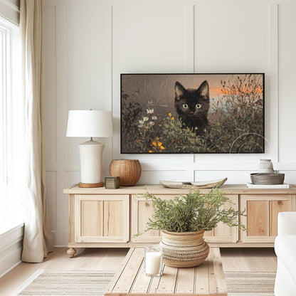 Black Cat Frame Tv Art, Digital Download Art for Frame Tv, Fall Tv Art, Halloween Tv Art, Painting Frame Tv Art, Cat Tv Art