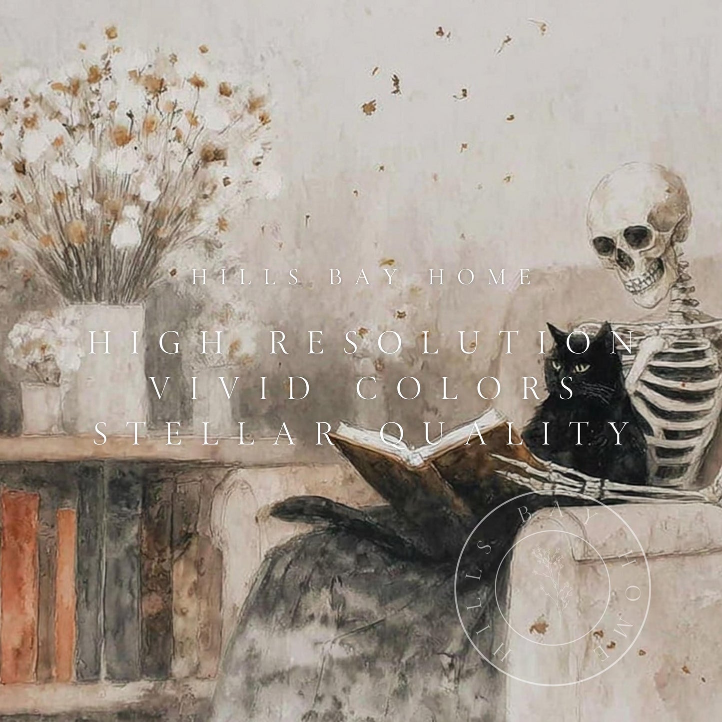 Cozy Skeleton Frame Tv Art, Digital Art for Frame Tv, Fall Tv Art, Halloween Tv Art, Painting Frame Tv Art, Spooky Tv Art, Black Cat Tv Art