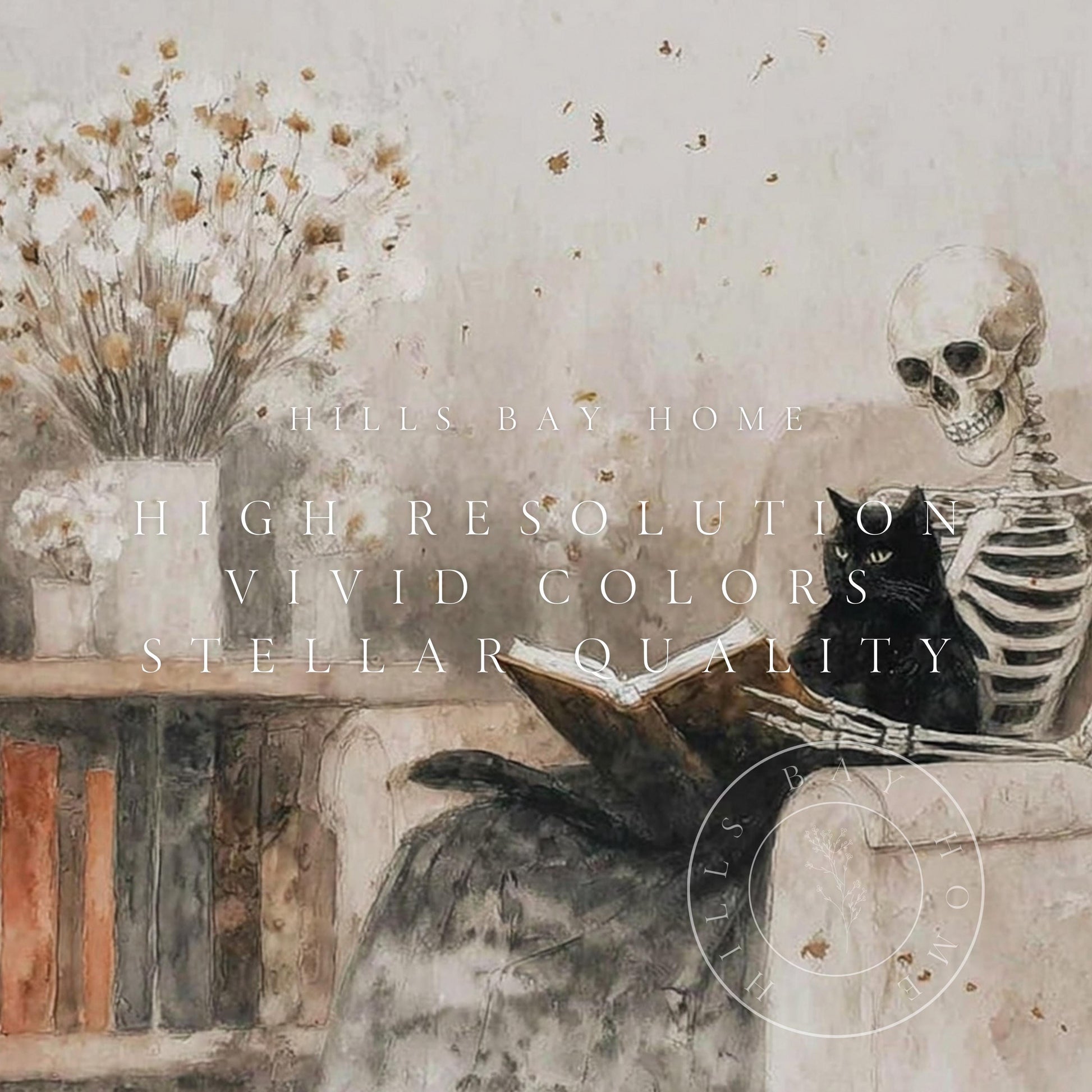 Cozy Skeleton Frame Tv Art, Digital Art for Frame Tv, Fall Tv Art, Halloween Tv Art, Painting Frame Tv Art, Spooky Tv Art, Black Cat Tv Art