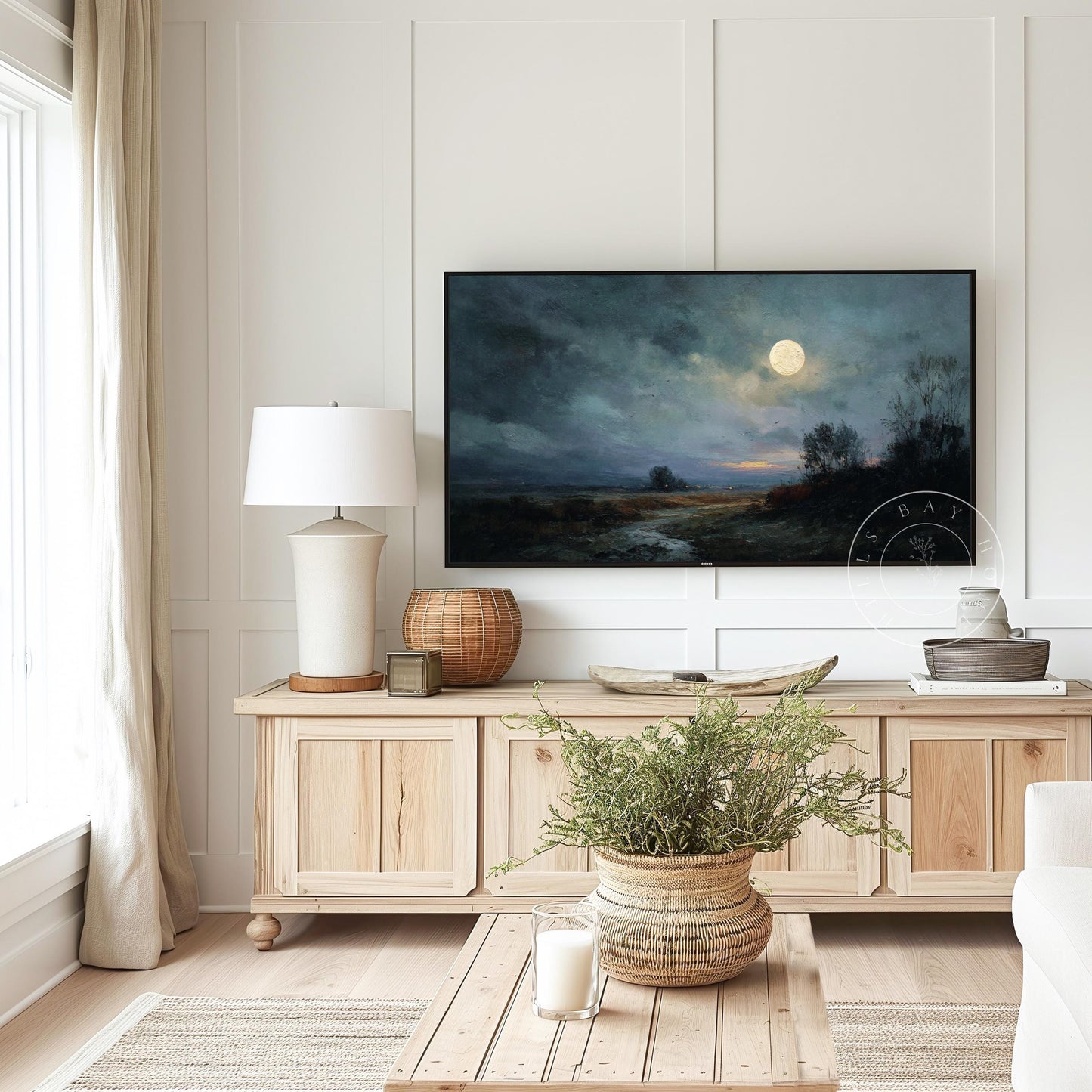 Full Moon Frame Tv Art, Digital Art for Frame Tv, Night Tv Art, Meadow Tv Art, Painting Frame Tv Art, Night Landscape Tv Art, Neutral Tv Art