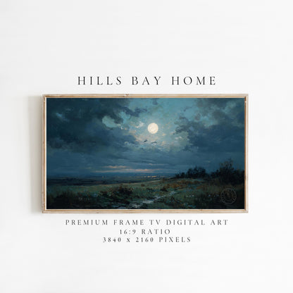 Full Moon Frame Tv Art, Digital Art for Frame Tv, Night Tv Art, Meadow Tv Art, Painting Frame Tv Art, Night Landscape Tv Art, Neutral Tv Art