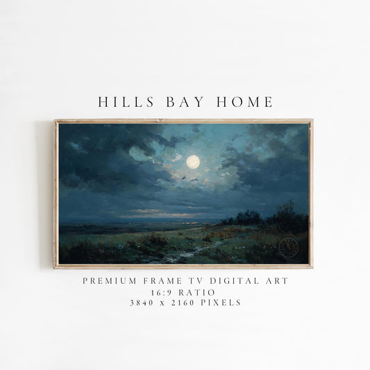 Full Moon Frame Tv Art, Digital Art for Frame Tv, Night Tv Art, Meadow Tv Art, Painting Frame Tv Art, Night Landscape Tv Art, Neutral Tv Art
