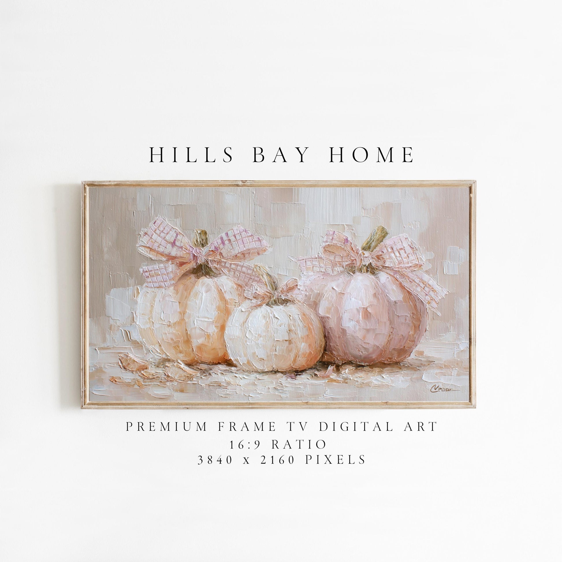 Pumpkins with Bows Frame Tv Art, Digital Download Art for Frame Tv, Fall Tv Art, Halloween Tv Art, Painting Frame Tv Art