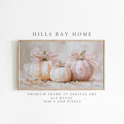 Pumpkins with Bows Frame Tv Art, Digital Download Art for Frame Tv, Fall Tv Art, Halloween Tv Art, Painting Frame Tv Art