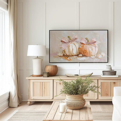 Pumpkins with Bows Frame Tv Art, Digital Download Art for Frame Tv, Fall Tv Art, Halloween Tv Art, Painting Frame Tv Art