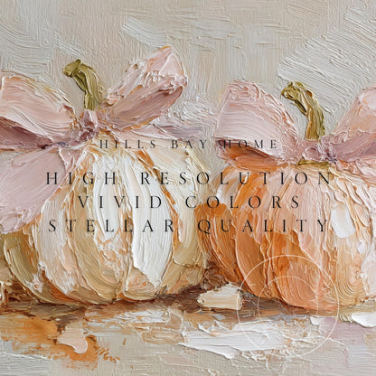 Pumpkins with Bows Frame Tv Art, Digital Download Art for Frame Tv, Fall Tv Art, Halloween Tv Art, Painting Frame Tv Art