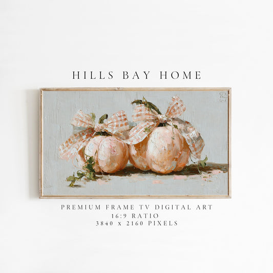 Pumpkins with Bows Frame Tv Art, Digital Download Art for Frame Tv, Fall Tv Art, Halloween Tv Art, Painting Frame Tv Art