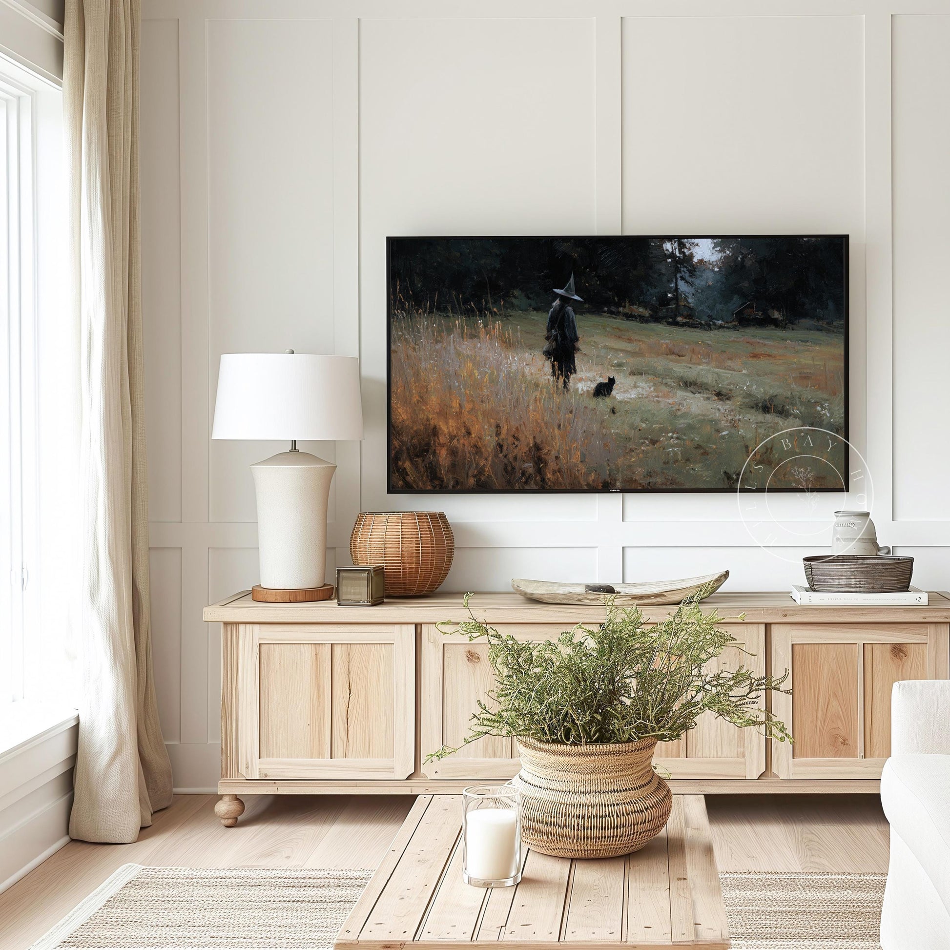 Witch Frame Tv Art, Digital Download Art for Frame Tv, Fall Tv Art, Halloween Tv Art, Painting Frame Tv Art, Spooky Tv Art, Black Cat Tv Art