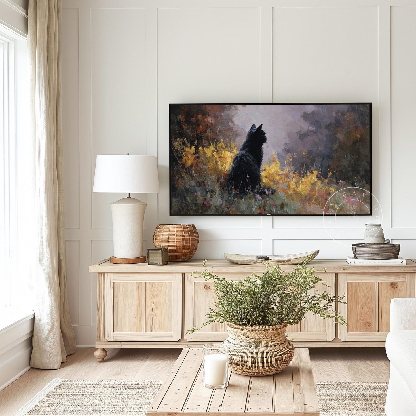 Black Cat Frame Tv Art, Digital Download Art for Frame Tv, Fall Tv Art, Halloween Tv Art, Painting Frame Tv Art, Cat Tv Art