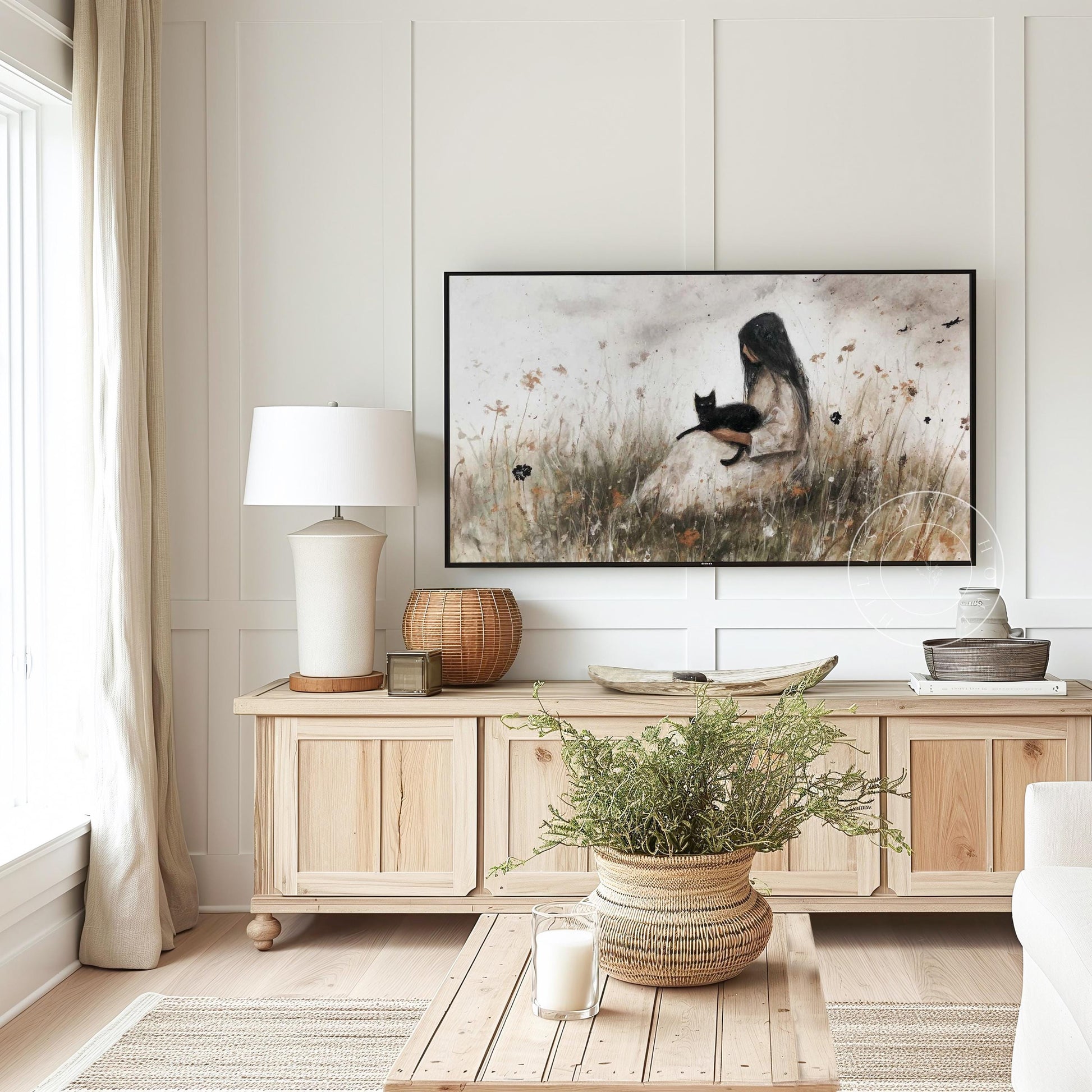 Black Cat Frame Tv Art, Digital Download Art for Frame Tv, Fall Tv Art, Halloween Tv Art, Painting Frame Tv Art, Cat Tv Art