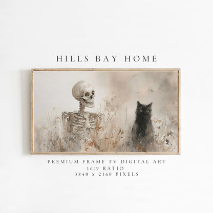 Halloween Frame Tv Art, Digital Art for Frame Tv, Fall Tv Art, Skeleton Tv Art, Painting Frame Tv Art, Spooky Tv Art, Black Cat Tv Art