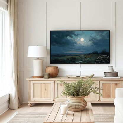 Full Moon Frame Tv Art, Digital Art for Frame Tv, Night Tv Art, Meadow Tv Art, Painting Frame Tv Art, Night Landscape Tv Art, Neutral Tv Art