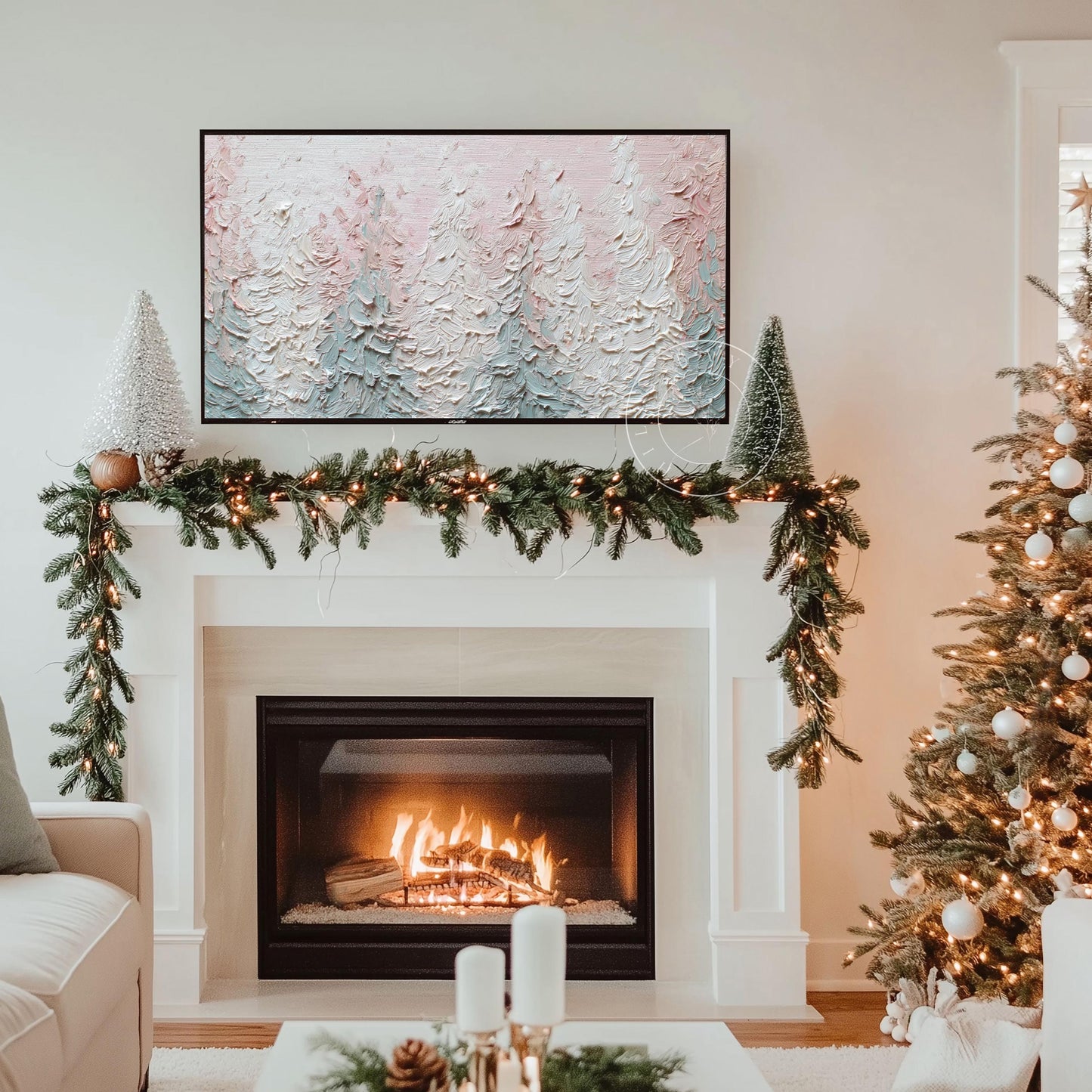 Abstract Winter Trees Landscape Frame Tv Art, Digital Download Art for Frame Tv, Snow Tv Art, Painting Frame Tv Art