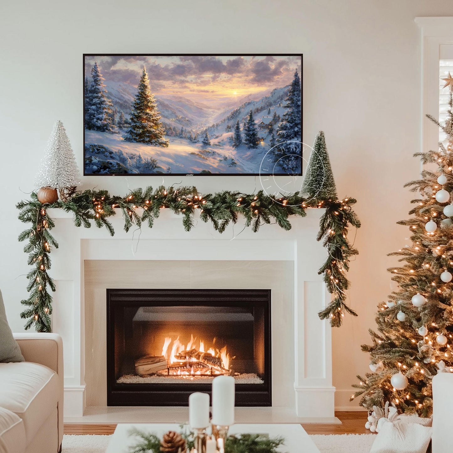 Christmas Landscape Frame Tv Art, Digital Download Art for Frame Tv, Winter Tv Art, Christmas Tree Tv Art, Painting Frame Tv Art