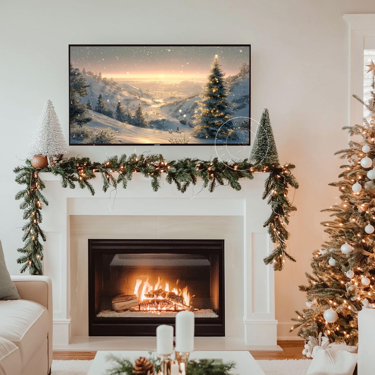 Christmas Landscape Frame Tv Art, Digital Download Art for Frame Tv, Winter Tv Art, Christmas Tree Tv Art, Painting Frame Tv Art