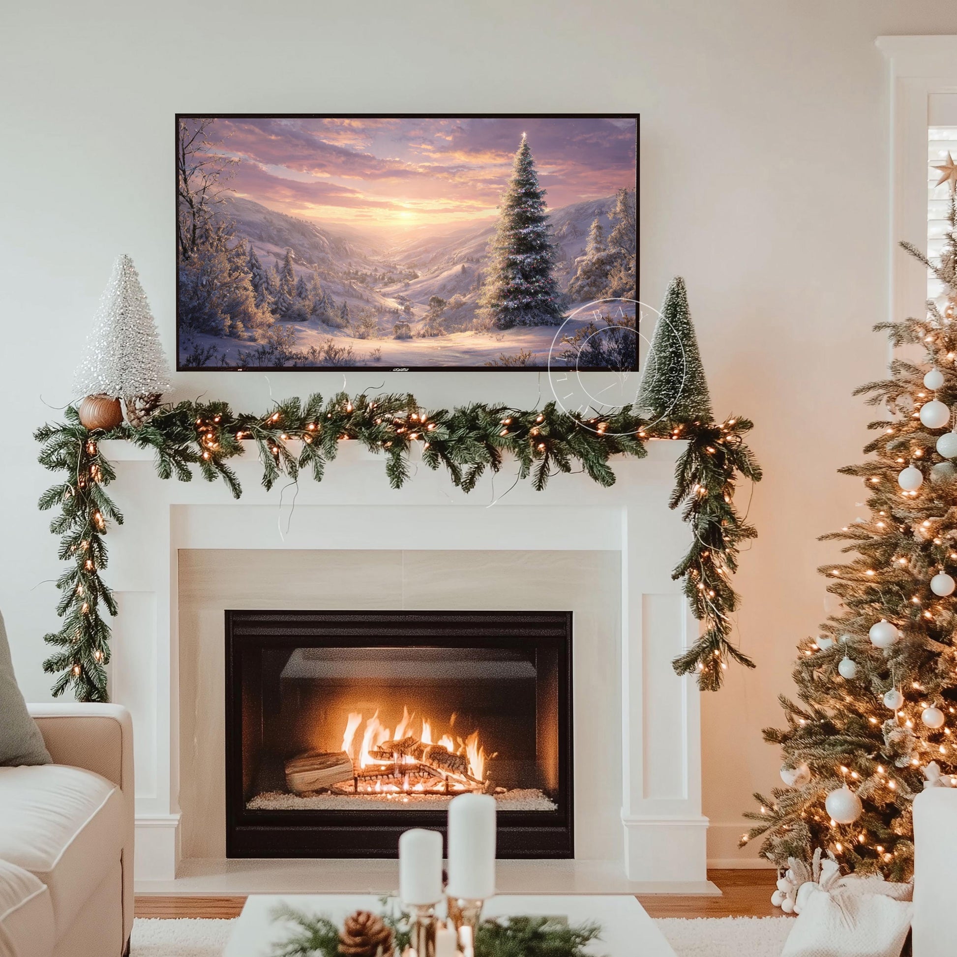 Christmas Landscape Frame Tv Art, Digital Download Art for Frame Tv, Winter Tv Art, Christmas Tree Tv Art, Painting Frame Tv Art
