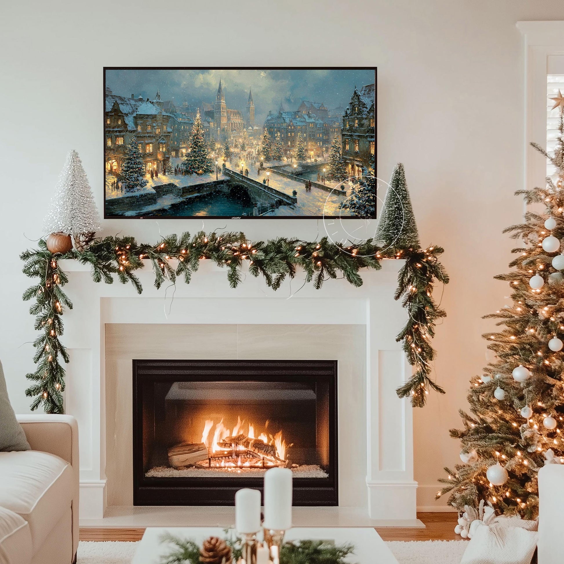 Christmas City Landscape Frame Tv Art, Digital Download Art for Frame Tv, Winter Tv Art, Christmas Tv Art, Painting Frame Tv Art