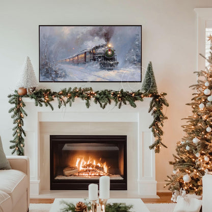 Christmas Train Frame Tv Art, Digital Download Art for Frame Tv, Winter Tv Art, Christmas Tv Art, Painting Frame Tv Art