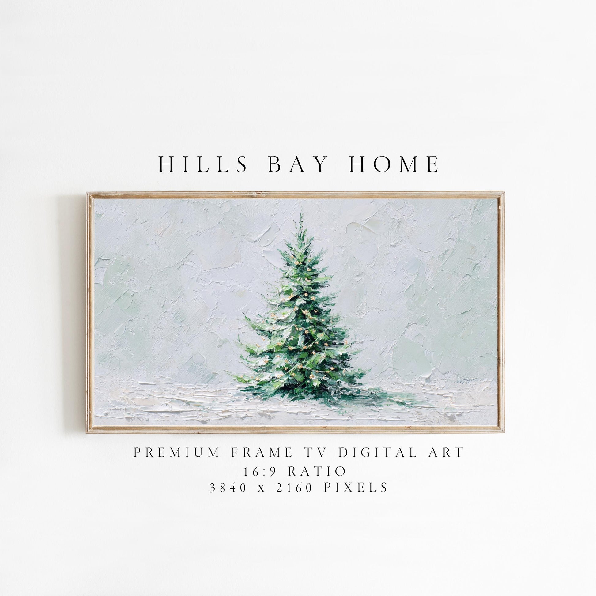 Snowy Christmas Tree Frame Tv Art, Digital Download Art for Frame Tv, Winter Tv Art, Christmas Tv Art, Painting Frame Tv Art