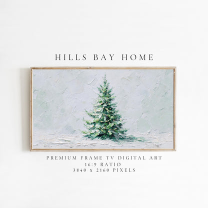 Snowy Christmas Tree Frame Tv Art, Digital Download Art for Frame Tv, Winter Tv Art, Christmas Tv Art, Painting Frame Tv Art