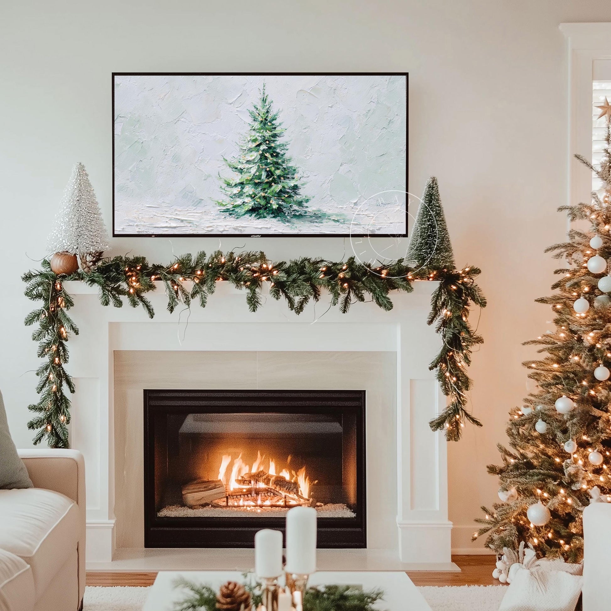 Snowy Christmas Tree Frame Tv Art, Digital Download Art for Frame Tv, Winter Tv Art, Christmas Tv Art, Painting Frame Tv Art