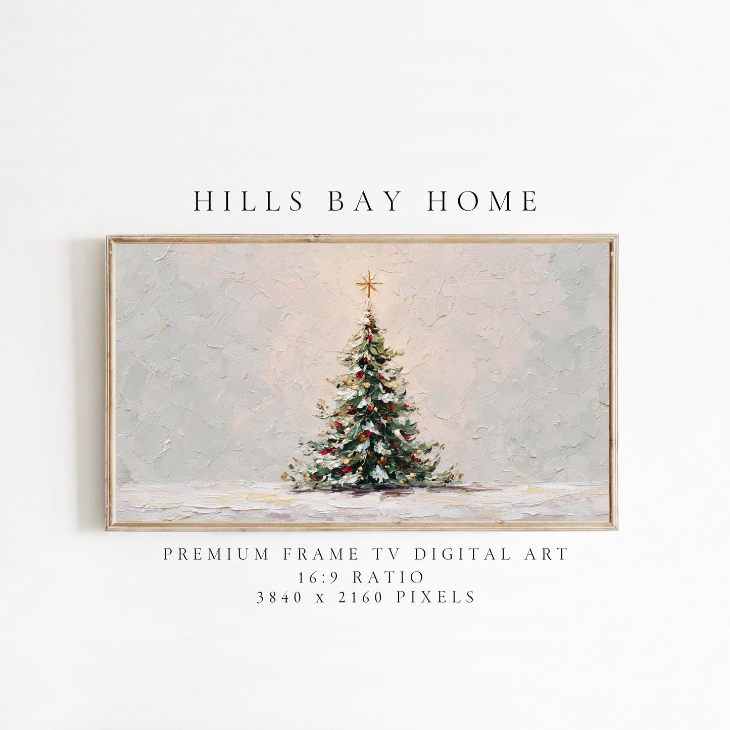 Snowy Christmas Tree Frame Tv Art, Digital Download Art for Frame Tv, Winter Tv Art, Christmas Tv Art, Painting Frame Tv Art