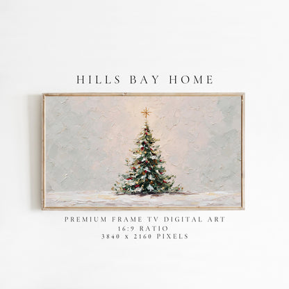 Snowy Christmas Tree Frame Tv Art, Digital Download Art for Frame Tv, Winter Tv Art, Christmas Tv Art, Painting Frame Tv Art
