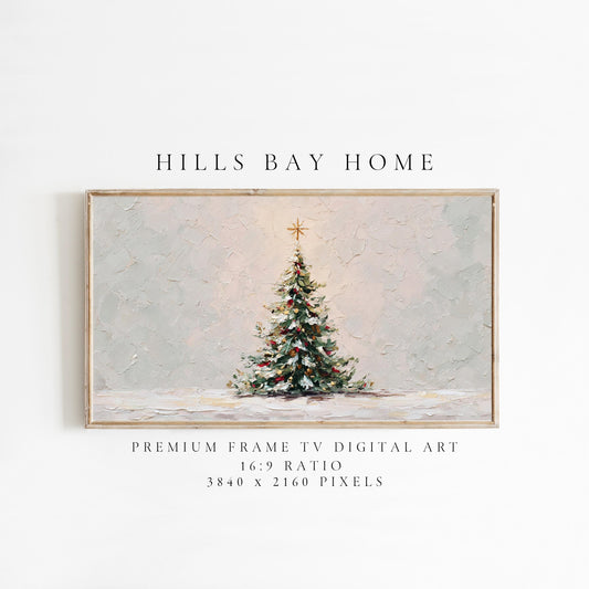 Snowy Christmas Tree Frame Tv Art, Digital Download Art for Frame Tv, Winter Tv Art, Christmas Tv Art, Painting Frame Tv Art