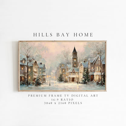 Christmas Village Landscape Frame Tv Art, Digital Download Art for Frame Tv, Winter Tv Art, Christmas Tv Art, Painting Frame Tv Art