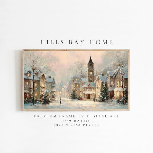 Christmas Village Landscape Frame Tv Art, Digital Download Art for Frame Tv, Winter Tv Art, Christmas Tv Art, Painting Frame Tv Art