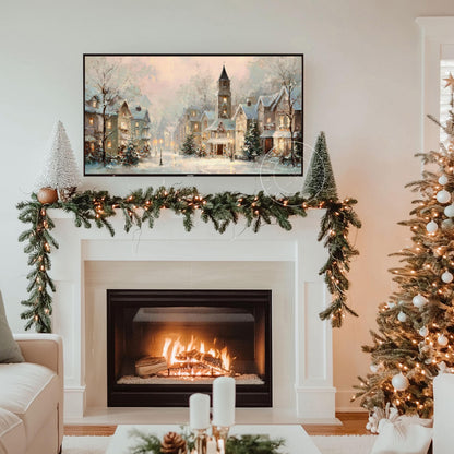 Christmas Village Landscape Frame Tv Art, Digital Download Art for Frame Tv, Winter Tv Art, Christmas Tv Art, Painting Frame Tv Art