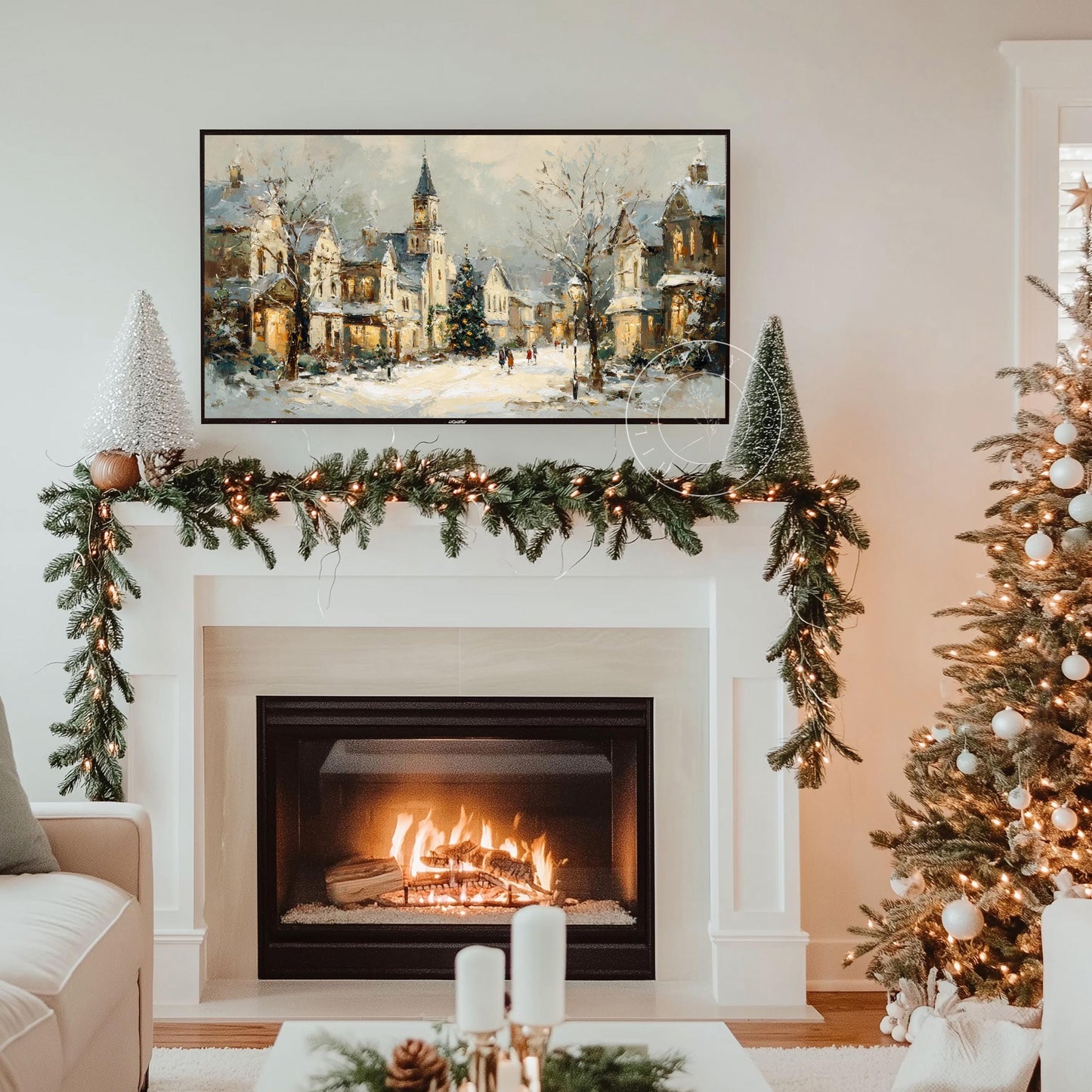 Christmas Village Landscape Frame Tv Art, Digital Download Art for Frame Tv, Winter Tv Art, Christmas Tv Art, Painting Frame Tv Art