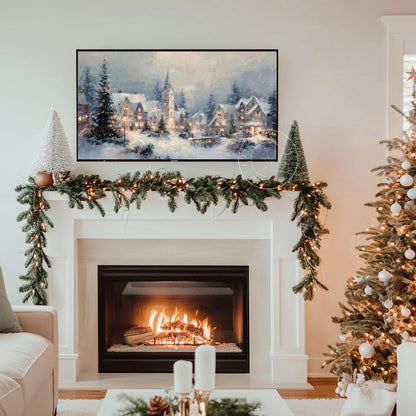 Snowy Christmas Village Landscape Frame Tv Art, Digital Download Art for Frame Tv, Winter Tv Art, Christmas Tv Art, Painting Frame Tv Art