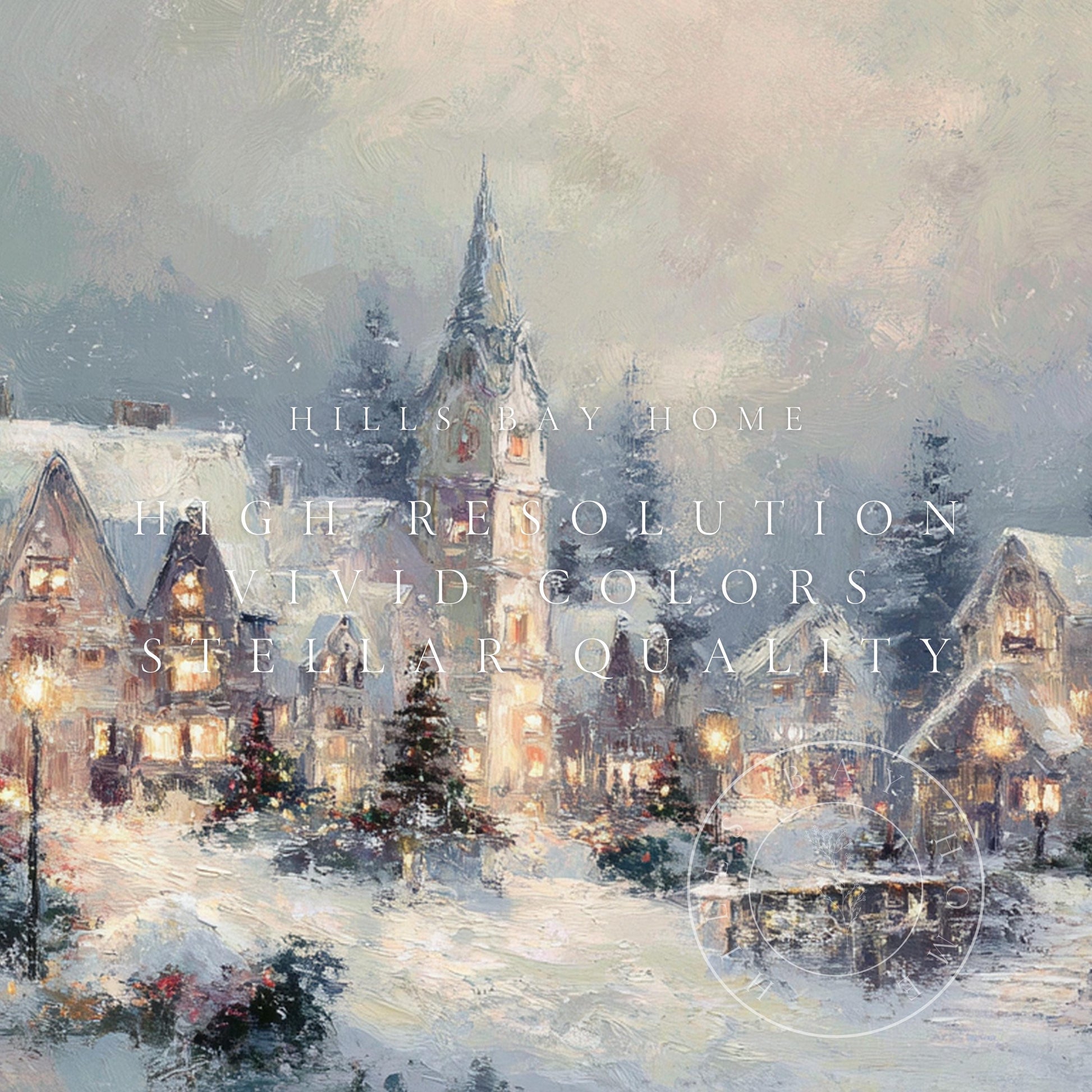 Snowy Christmas Village Landscape Frame Tv Art, Digital Download Art for Frame Tv, Winter Tv Art, Christmas Tv Art, Painting Frame Tv Art