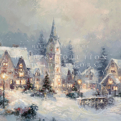 Snowy Christmas Village Landscape Frame Tv Art, Digital Download Art for Frame Tv, Winter Tv Art, Christmas Tv Art, Painting Frame Tv Art