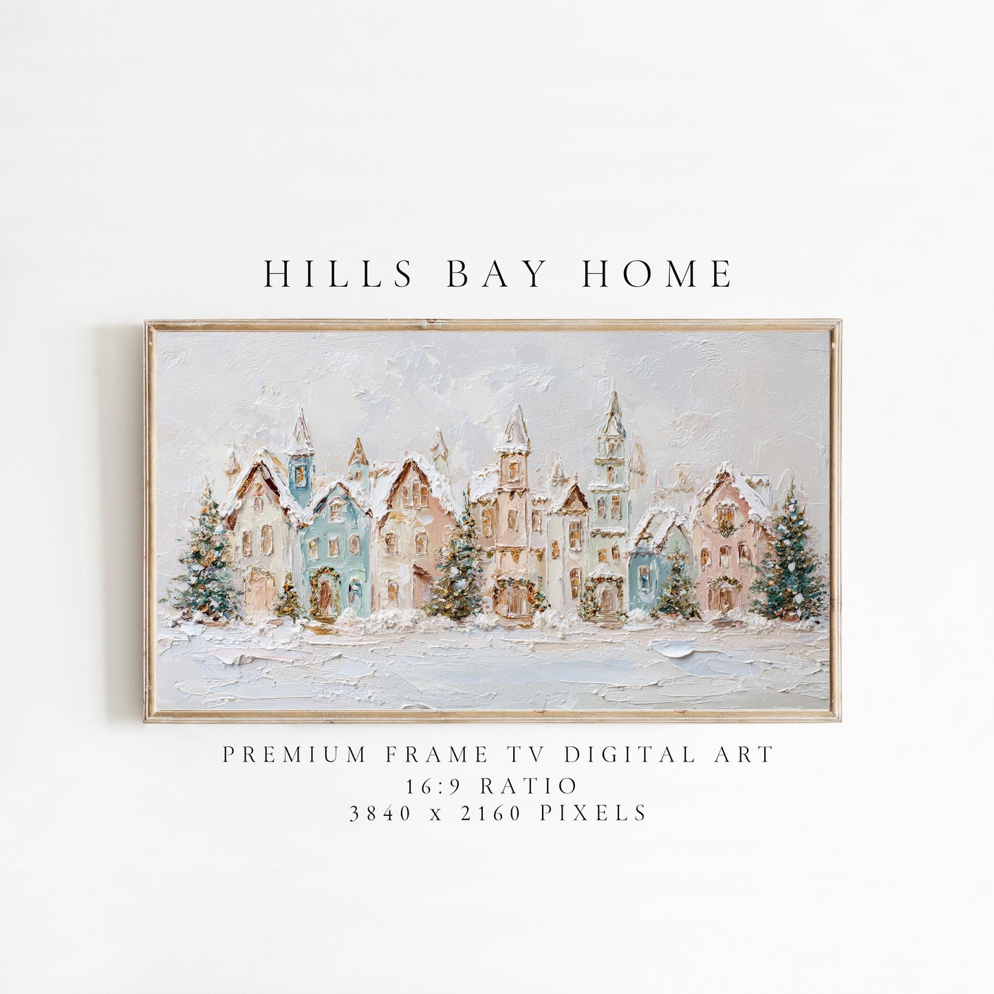 Pastel Christmas Village Frame Tv Art, Digital Download Art for Frame Tv, Winter Tv Art, Christmas Tv Art, Painting Frame Tv Art