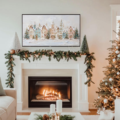 Pastel Christmas Village Frame Tv Art, Digital Download Art for Frame Tv, Winter Tv Art, Christmas Tv Art, Painting Frame Tv Art