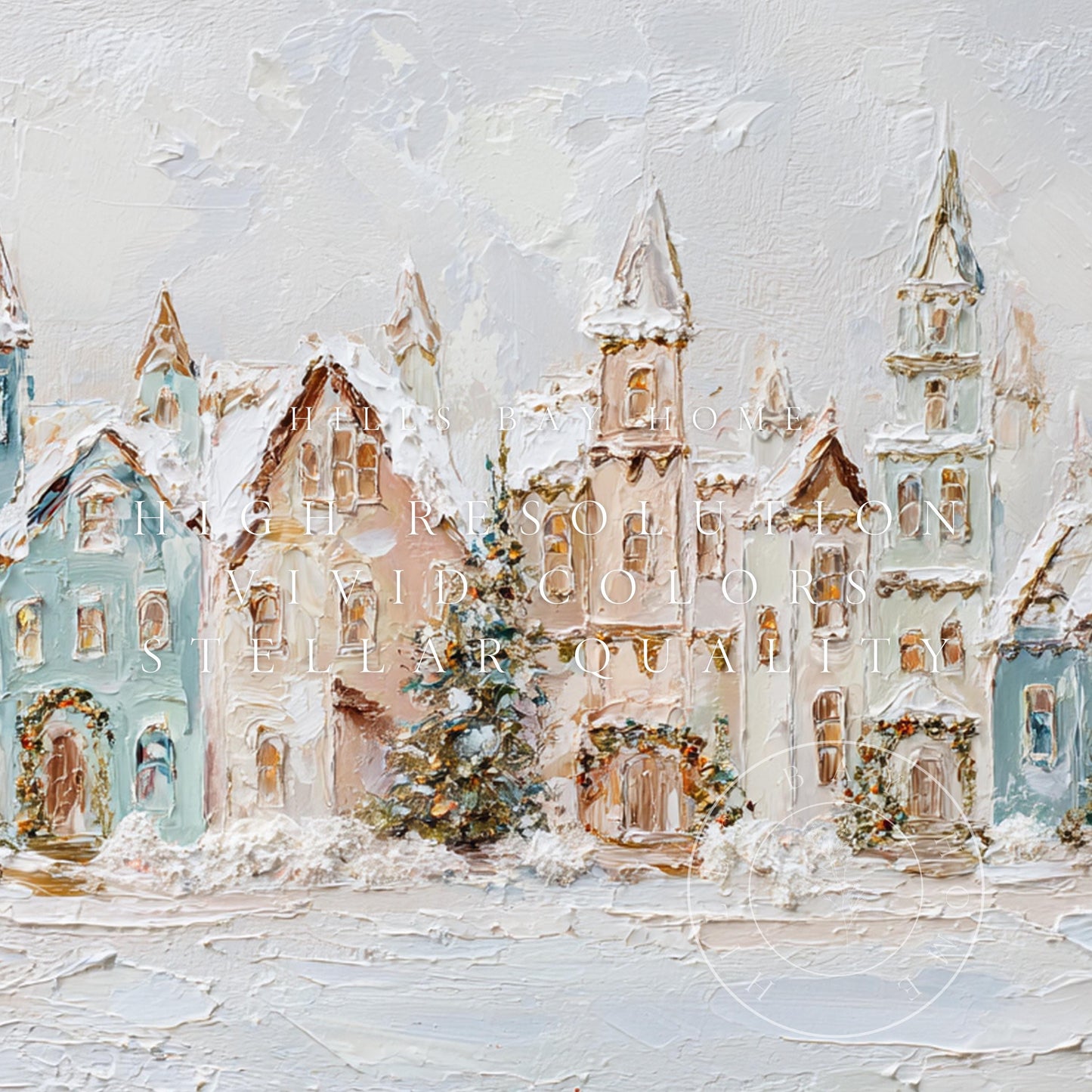 Pastel Christmas Village Frame Tv Art, Digital Download Art for Frame Tv, Winter Tv Art, Christmas Tv Art, Painting Frame Tv Art
