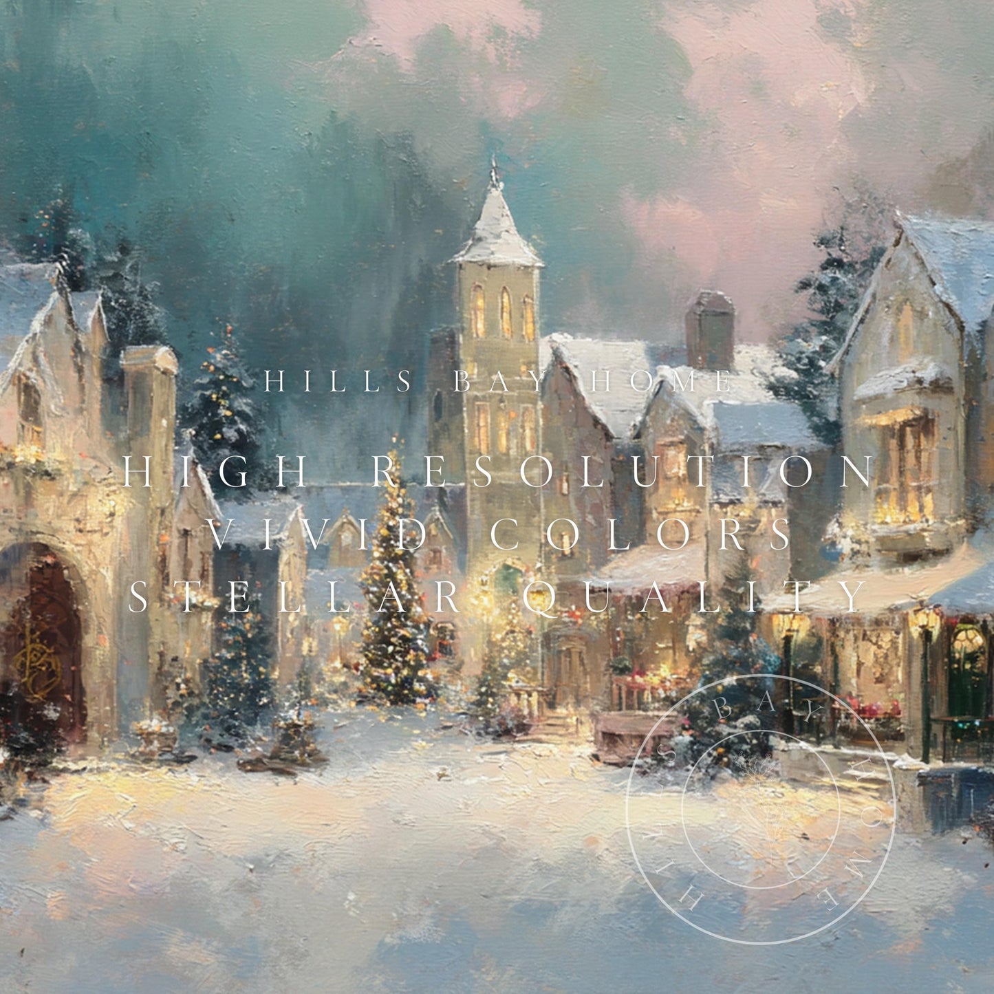 Night Christmas Village Landscape Frame Tv Art, Digital Download Art for Frame Tv, Winter Tv Art, Christmas Tv Art, Painting Frame Tv Art