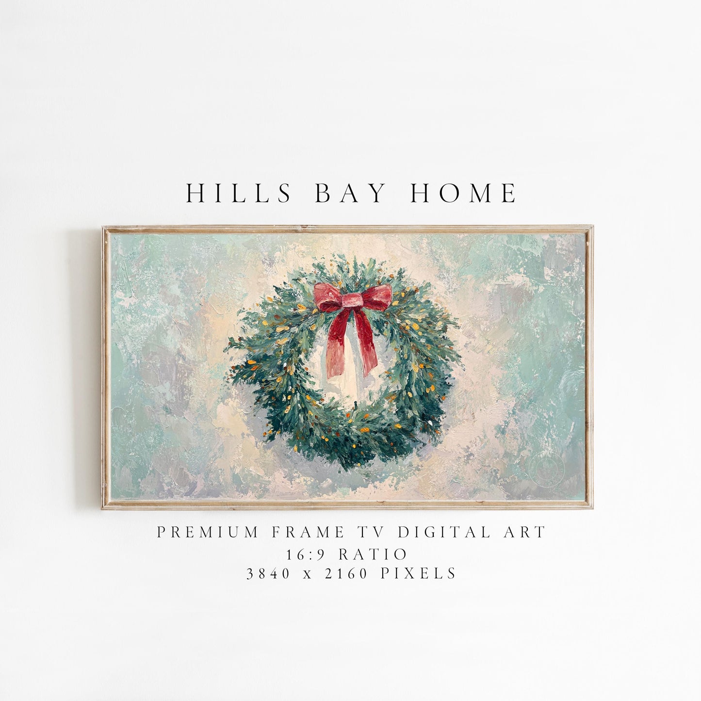 Christmas Wreath Frame Tv Art, Digital Download Art for Frame Tv, Winter Tv Art, Christmas Tv Art, Painting Frame Tv Art