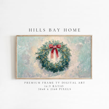Christmas Wreath Frame Tv Art, Digital Download Art for Frame Tv, Winter Tv Art, Christmas Tv Art, Painting Frame Tv Art