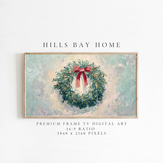 Christmas Wreath Frame Tv Art, Digital Download Art for Frame Tv, Winter Tv Art, Christmas Tv Art, Painting Frame Tv Art