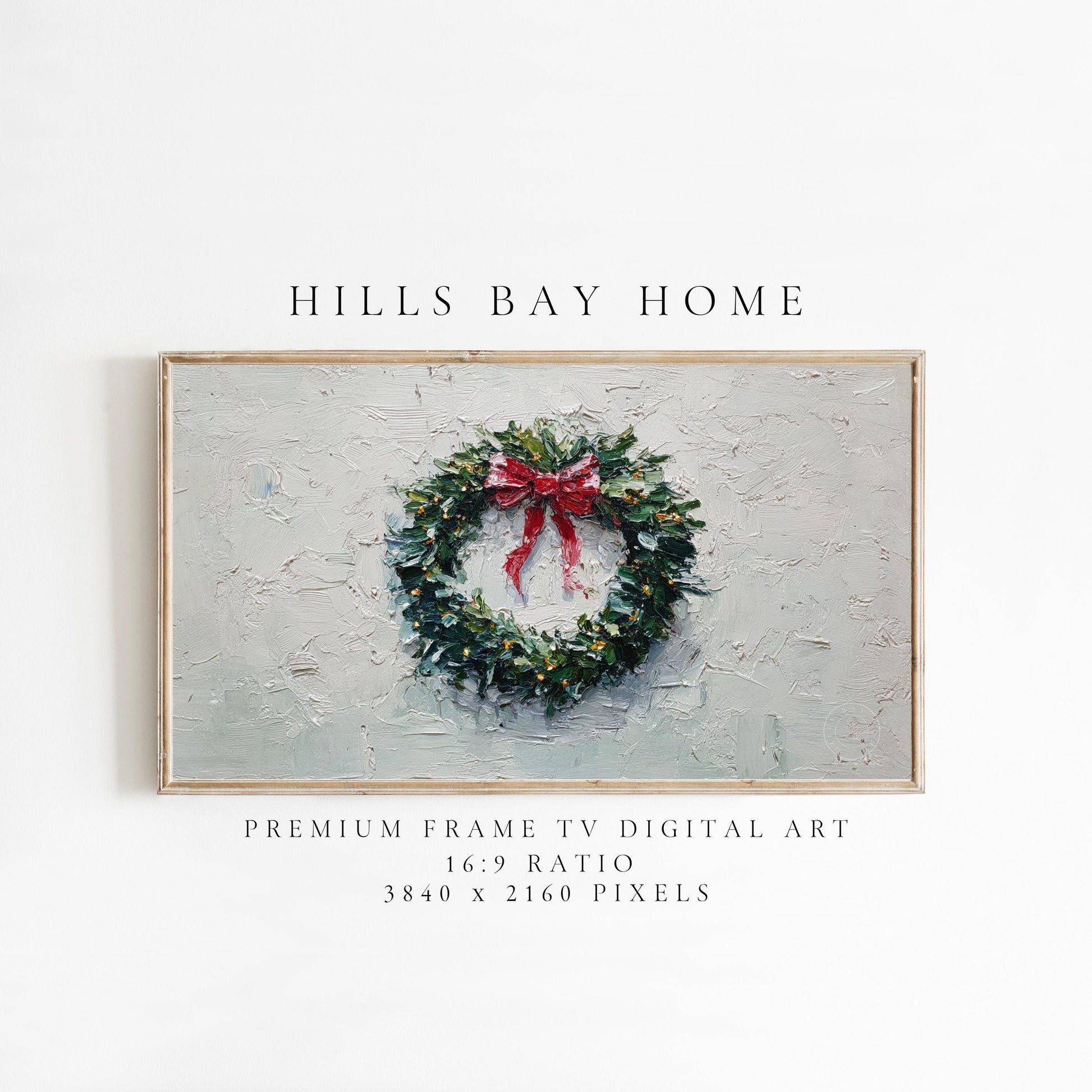 Christmas Wreath Frame Tv Art, Digital Download Art for Frame Tv, Winter Tv Art, Christmas Tv Art, Painting Frame Tv Art