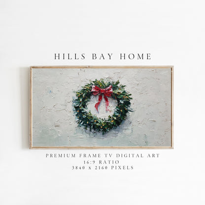 Christmas Wreath Frame Tv Art, Digital Download Art for Frame Tv, Winter Tv Art, Christmas Tv Art, Painting Frame Tv Art