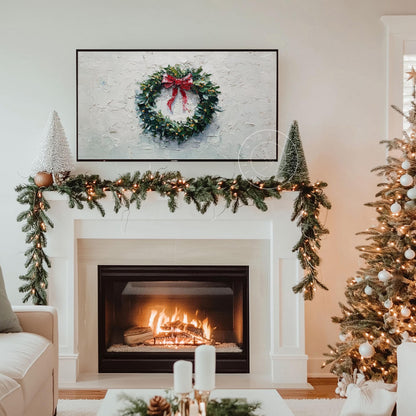 Christmas Wreath Frame Tv Art, Digital Download Art for Frame Tv, Winter Tv Art, Christmas Tv Art, Painting Frame Tv Art