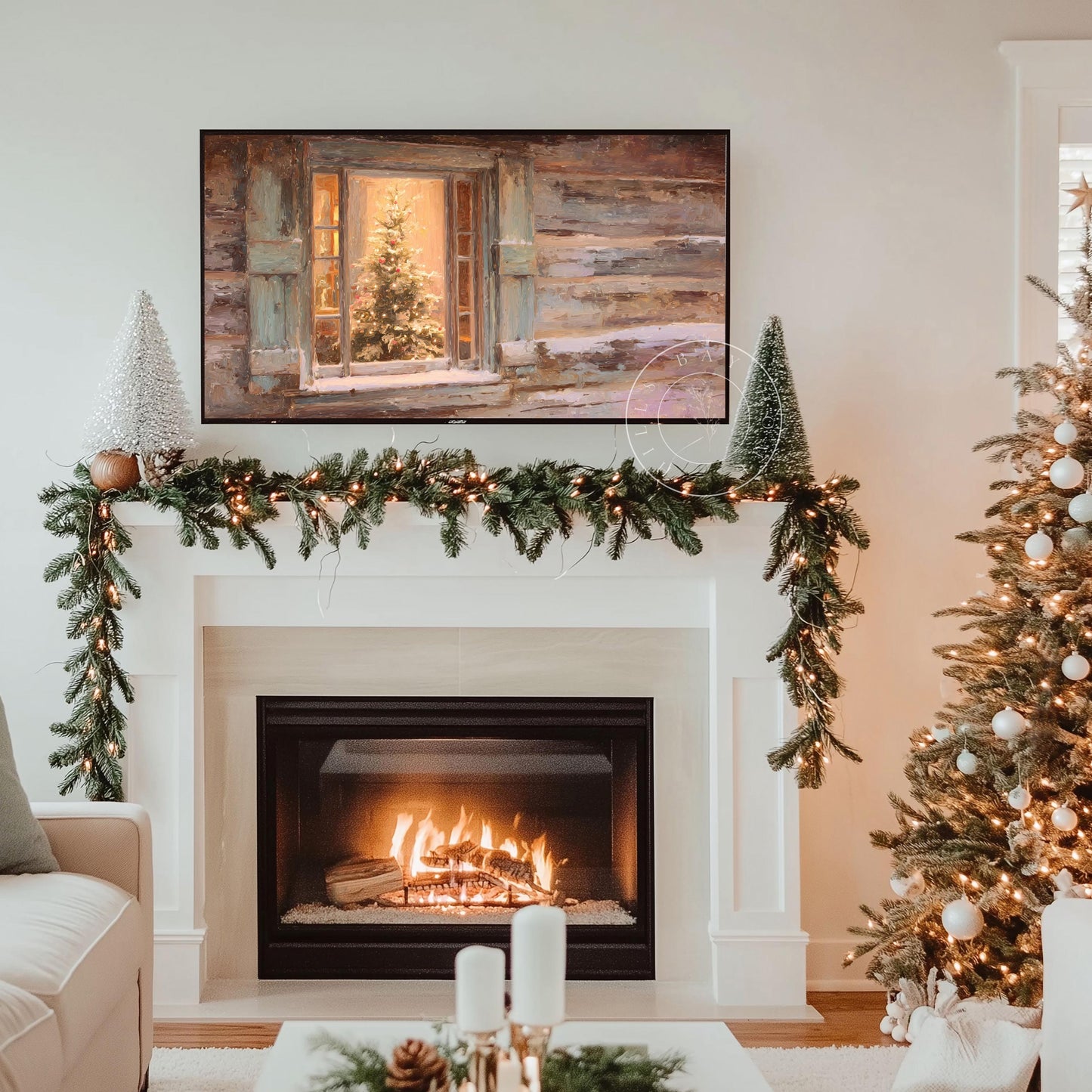 Log Cabin Christmas Frame Tv Art, Digital Download Art for Frame Tv, Winter Tv Art, Christmas Tv Art, Painting Frame Tv Art