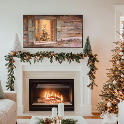 Log Cabin Christmas Frame Tv Art, Digital Download Art for Frame Tv, Winter Tv Art, Christmas Tv Art, Painting Frame Tv Art