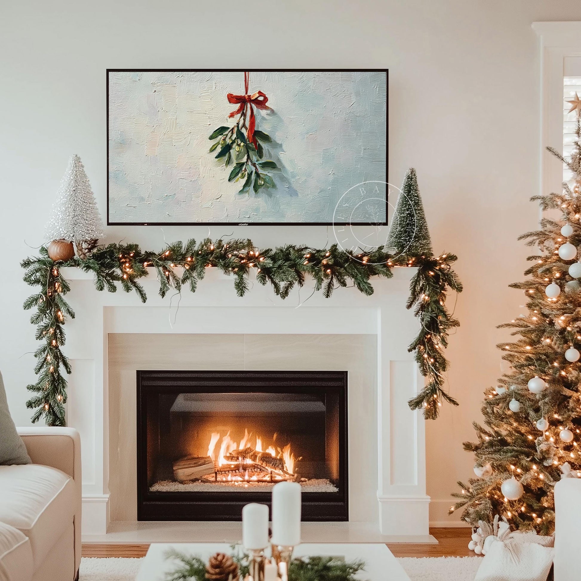 Mistletoe Tv Art, Digital Download Art for Frame Tv, Winter Tv Art, Christmas Tv Art, Painting Frame Tv Art