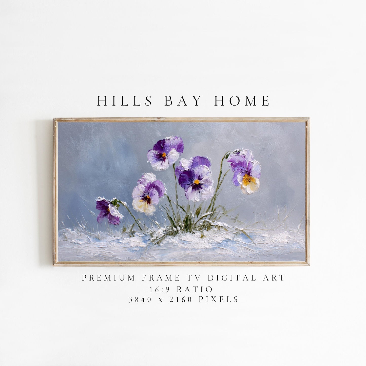 Winter Pansies Tv Art, Digital Download Art for Frame Tv, Winter Tv Art, Winter Florals Tv Art, Painting Frame Tv Art