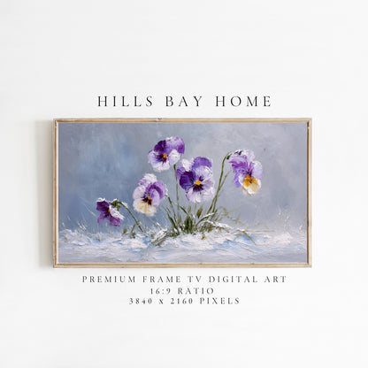 Winter Pansies Tv Art, Digital Download Art for Frame Tv, Winter Tv Art, Winter Florals Tv Art, Painting Frame Tv Art